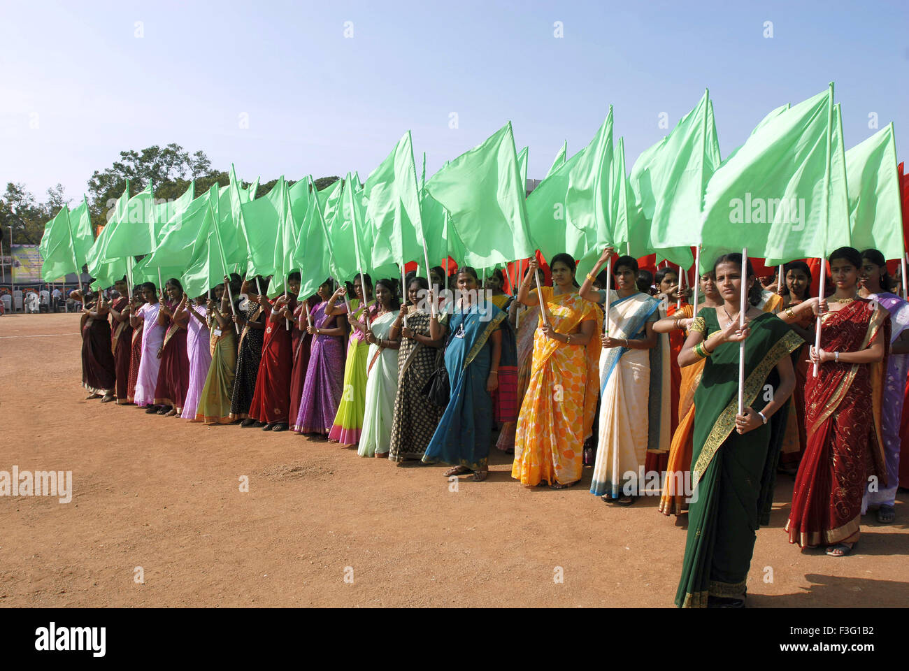 Women performing group dances in festive program ; Kerala ; India Stock Photo
