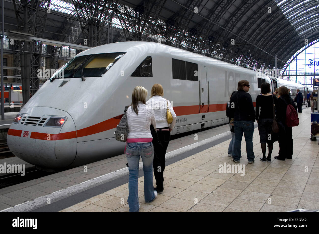 Rail white engine of train on platform railway station ; Frankfurt ; Germany ; Europe Stock Photo