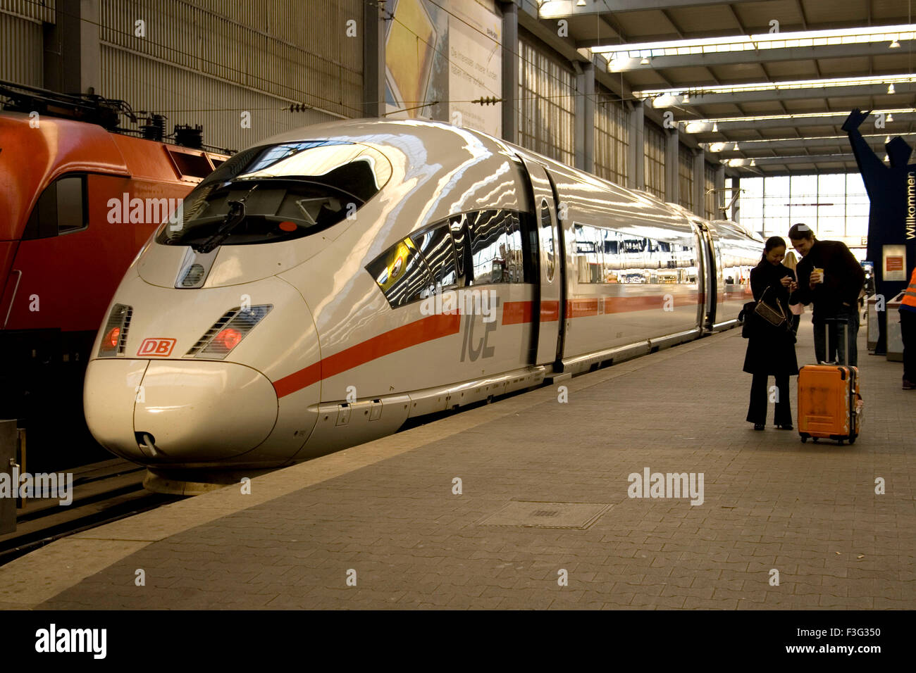 Rail engine on railway platform ; Munich ; Germany ; Europe Stock Photo