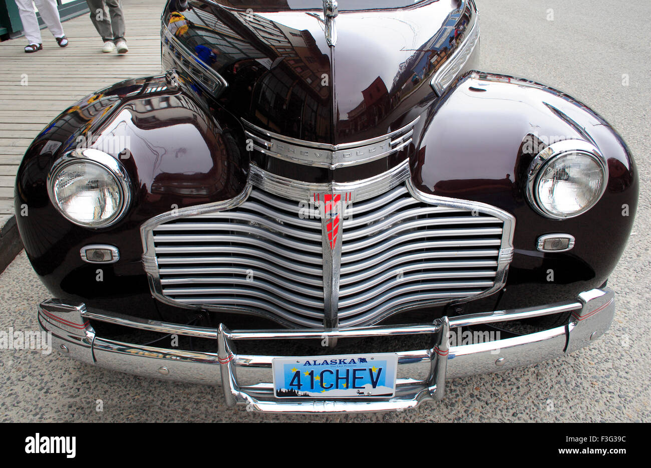 License number plate of Chevrolet car in downtown street ; Skagway ; Alaska ; U.S.A. United States of America Stock Photo