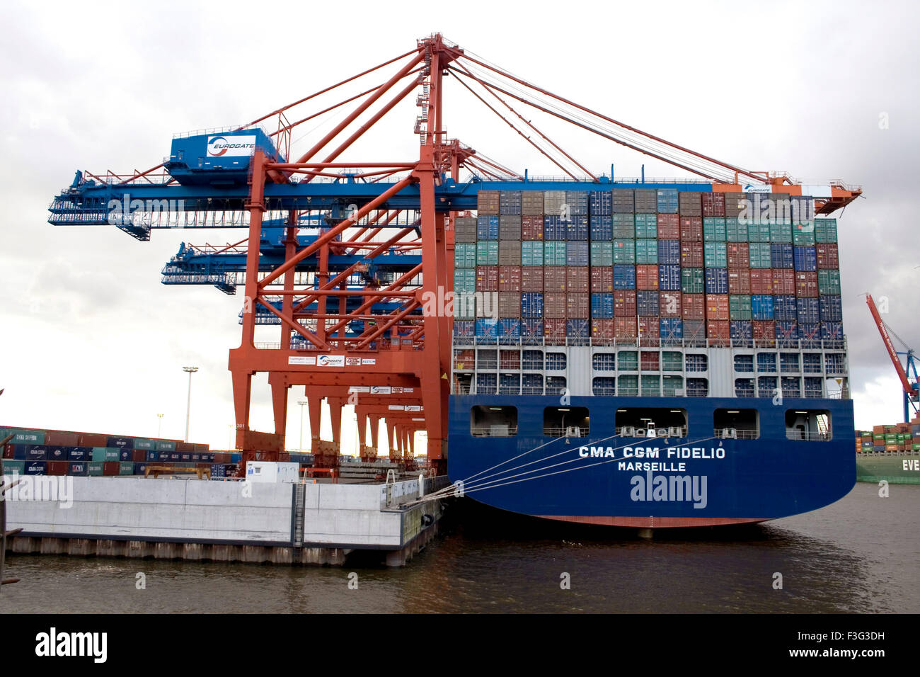 Ship Loaded With Containers Hamburg Germany Europe Stock Photo Alamy