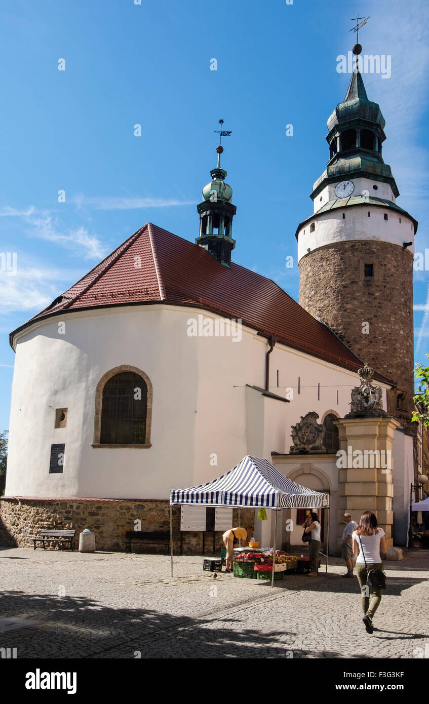 Wojanowska Gate tower and St. Anne Chapel 1514. Jelenia Gora or Hirschberg, Lower Silesia, Poland, Europe Stock Photo