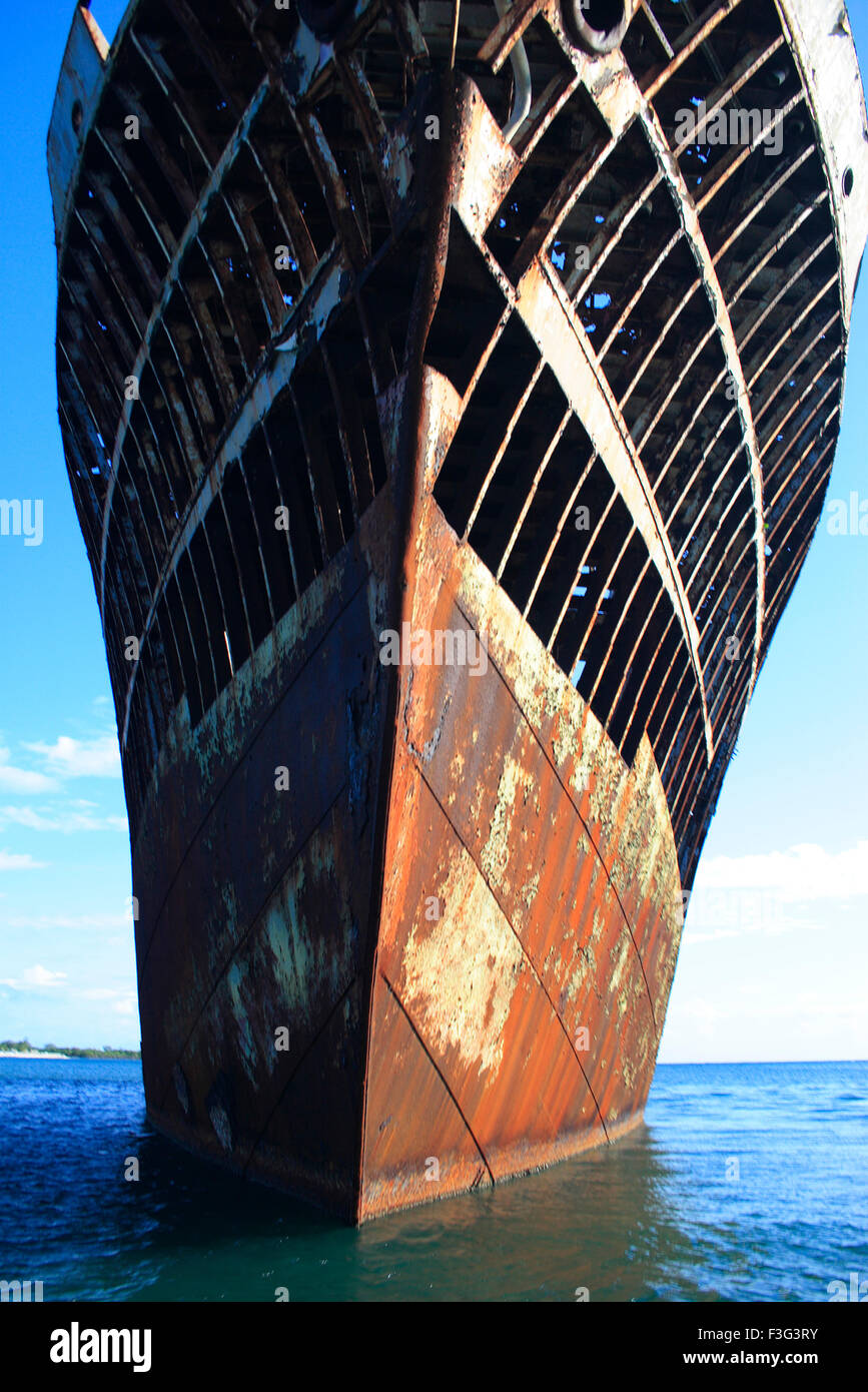 Wrecked ship near Dixon cove ; Roatan island ; country Honduras Stock Photo