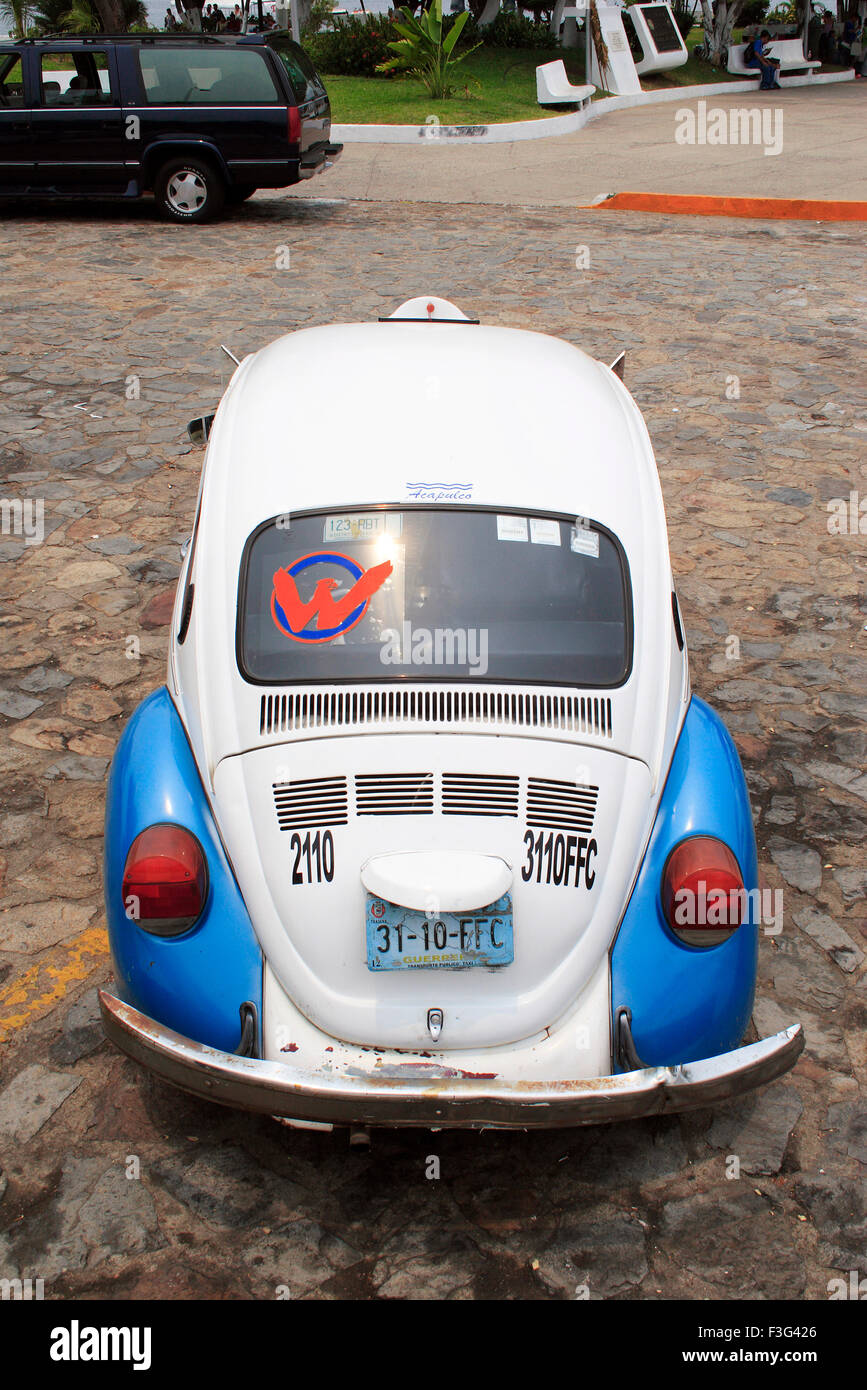 Old model of VW Volkswagen beetle car parked, Acapulco, Acapulco de Juarez, Guerrero, Mexico Stock Photo
