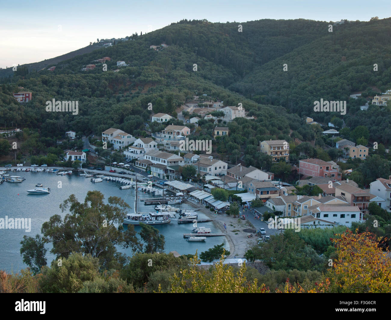 The bay and village of Agios Stefanos in NE Corfu Stock Photo