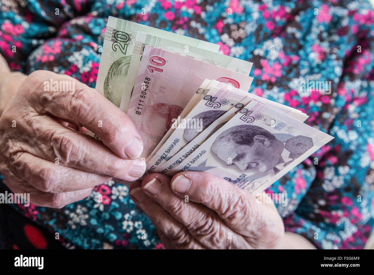 counting money (turkish lira) Stock Photo