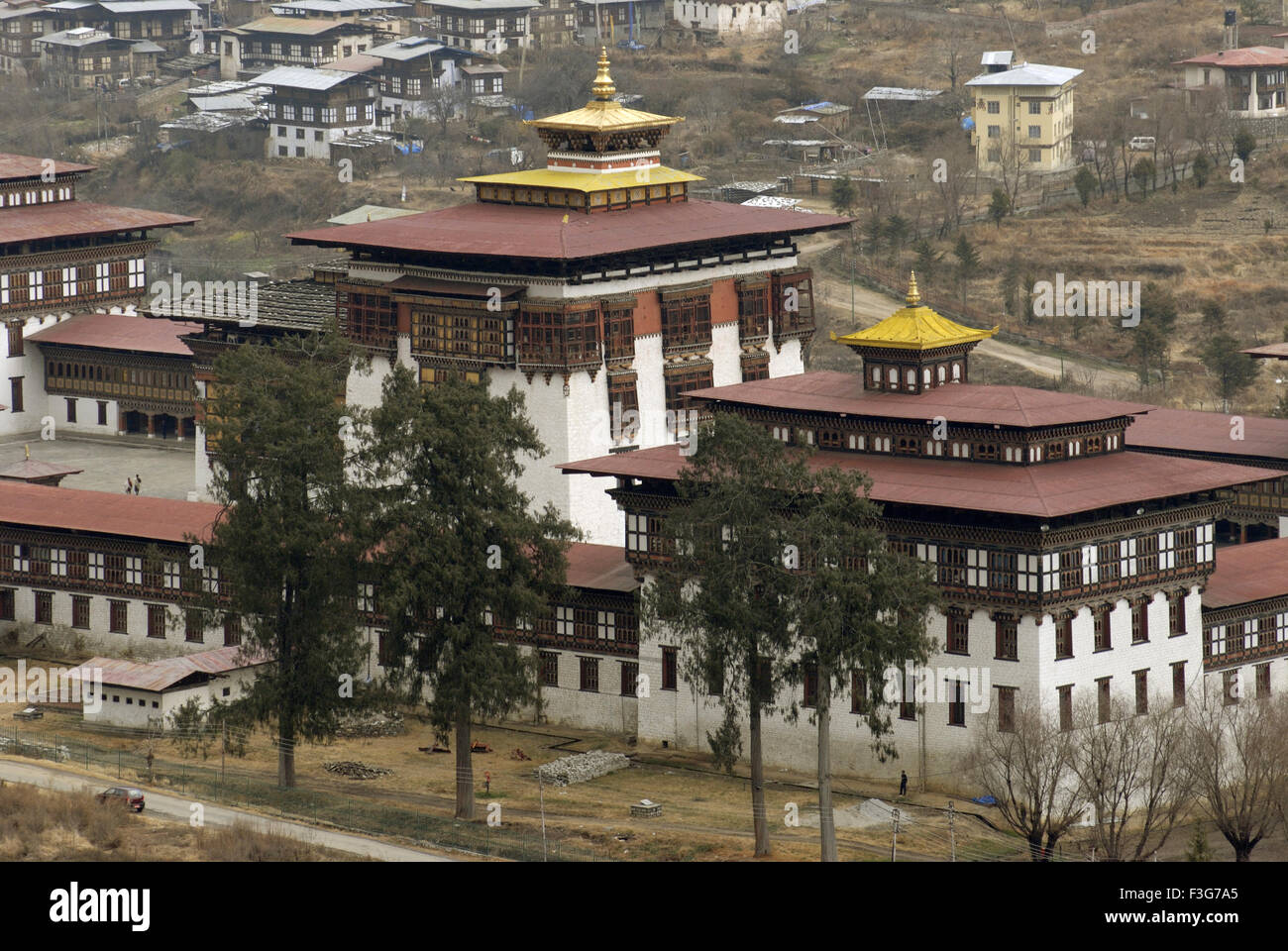 Royal palace of Bhutan's King aerial view at Capital city Thimpu Stock ...