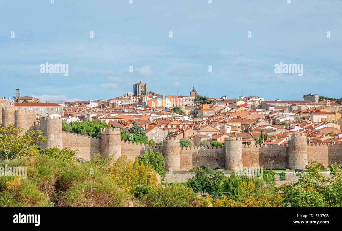 Panorama view of the Spanish city of Avila with its famous historic