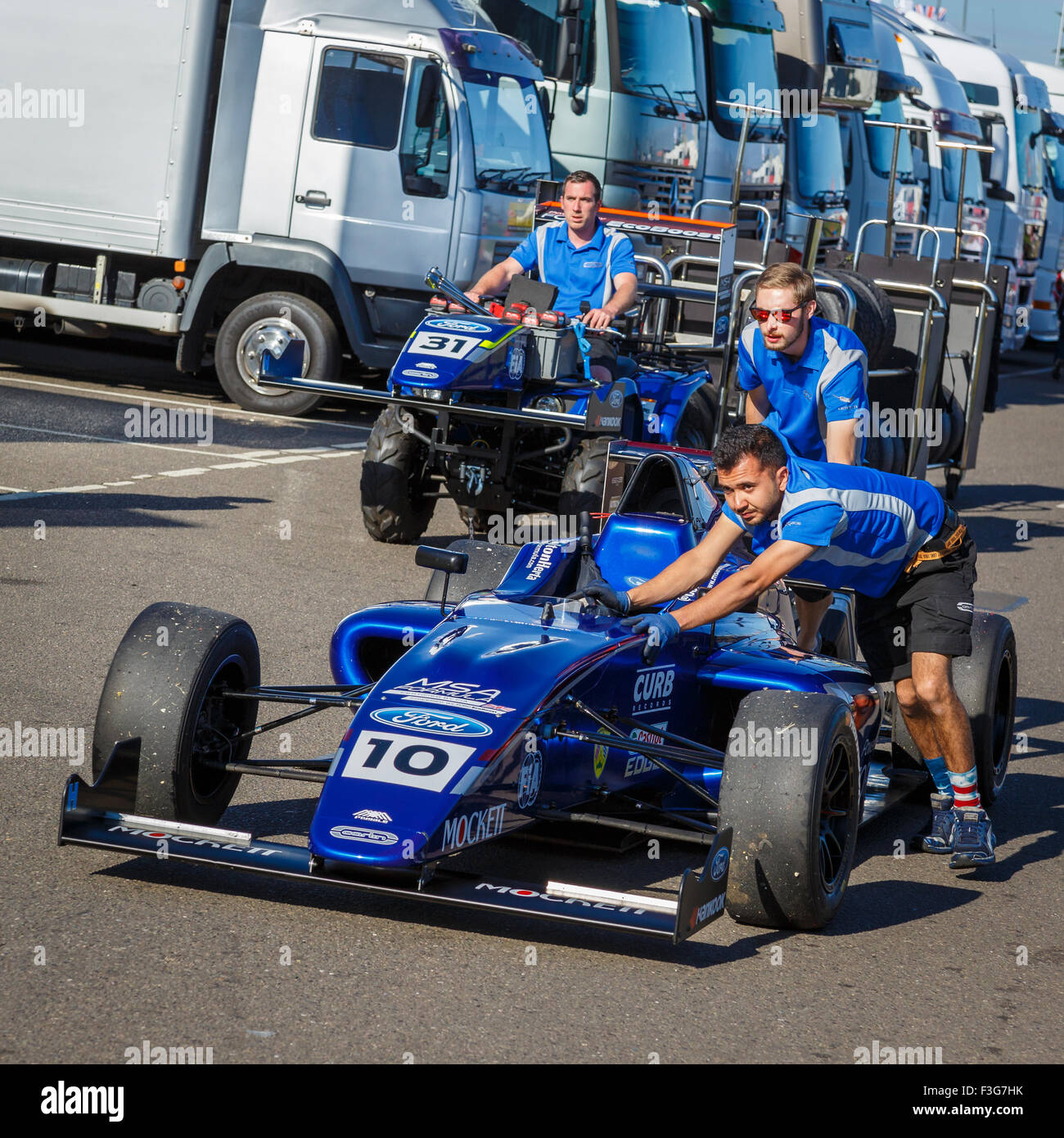 Colton Herta's MSA Formula Ford single seater is taken to the paddock ...
