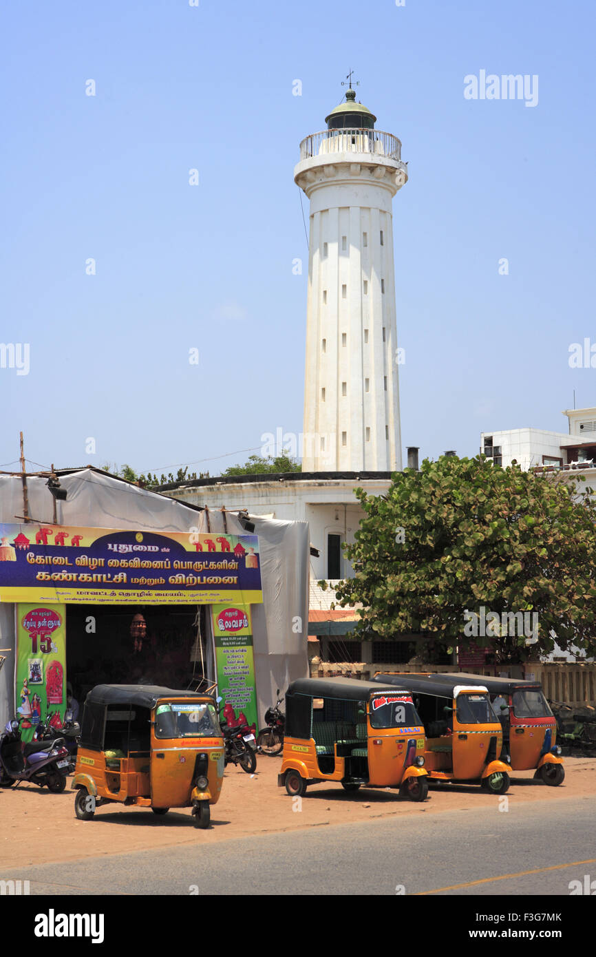 Light House and Auto rickshaws ; Pondicherry ; India Union Territory