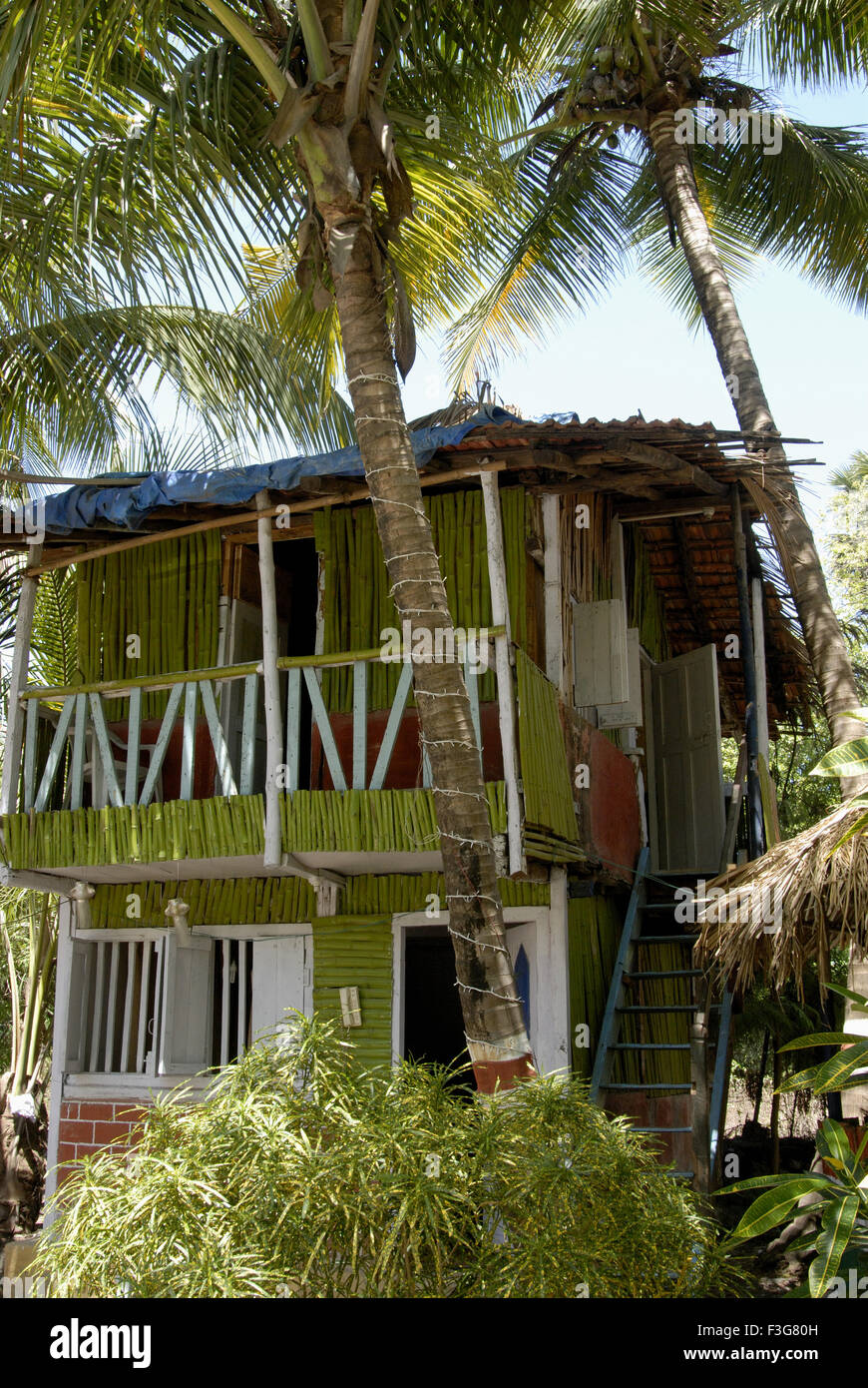 Bamboo house in resort ; Taluka Uran ; District Raigad ; Maharashtra ; India Stock Photo