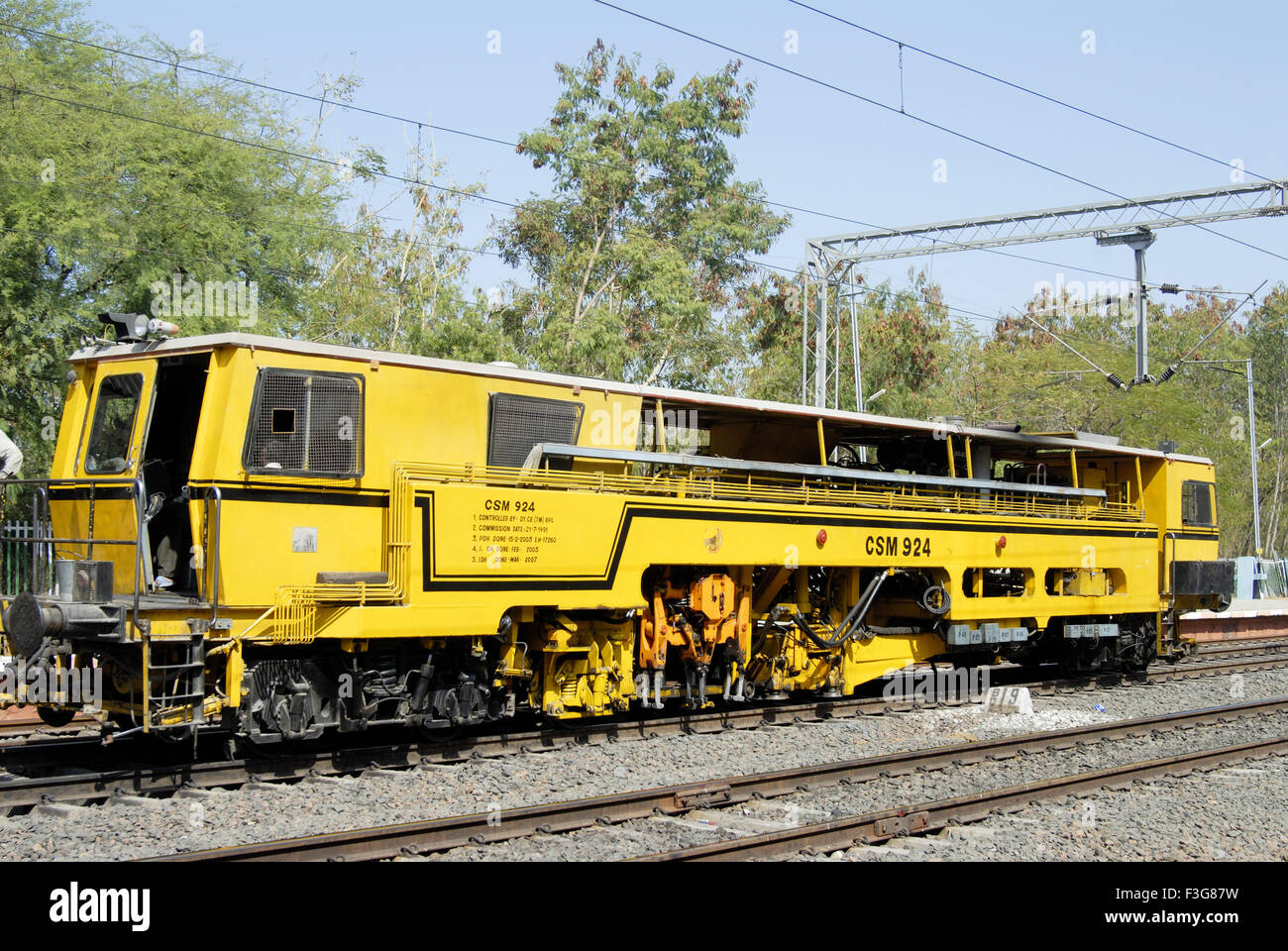Electrical locomotive brake down van used for repairing work on railway track at station Sanchi ; Madhya Pradesh Stock Photo