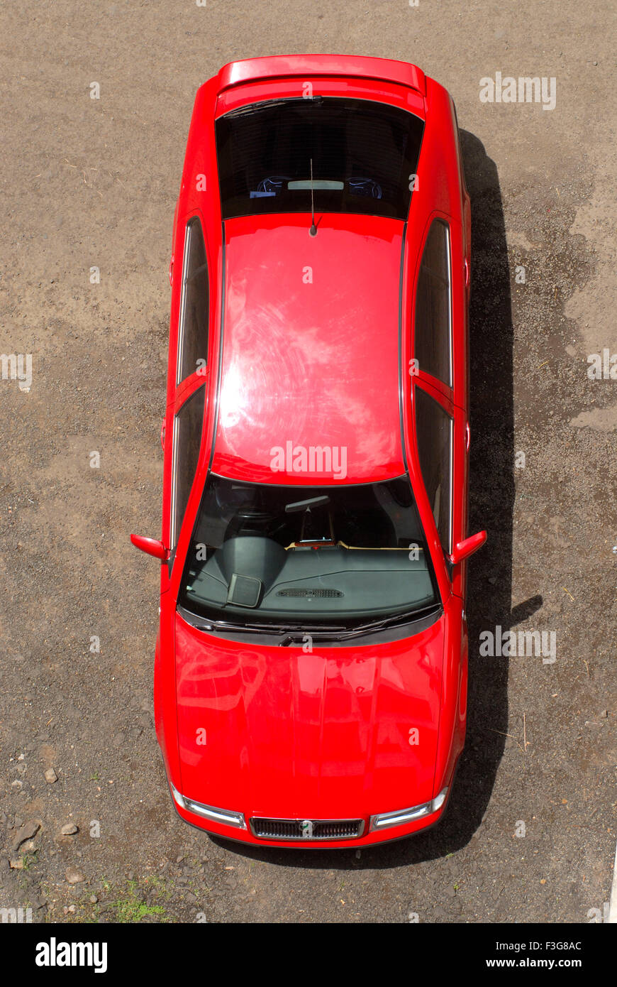 Aerial view of Red color Skoda Octiva high end luxurious car Stock Photo