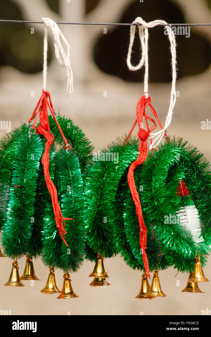 Christmas tree ornaments decorative material celebrating Christmas Festival  kept for sell in shop at Borivali Mumbai Stock Photo - Alamy