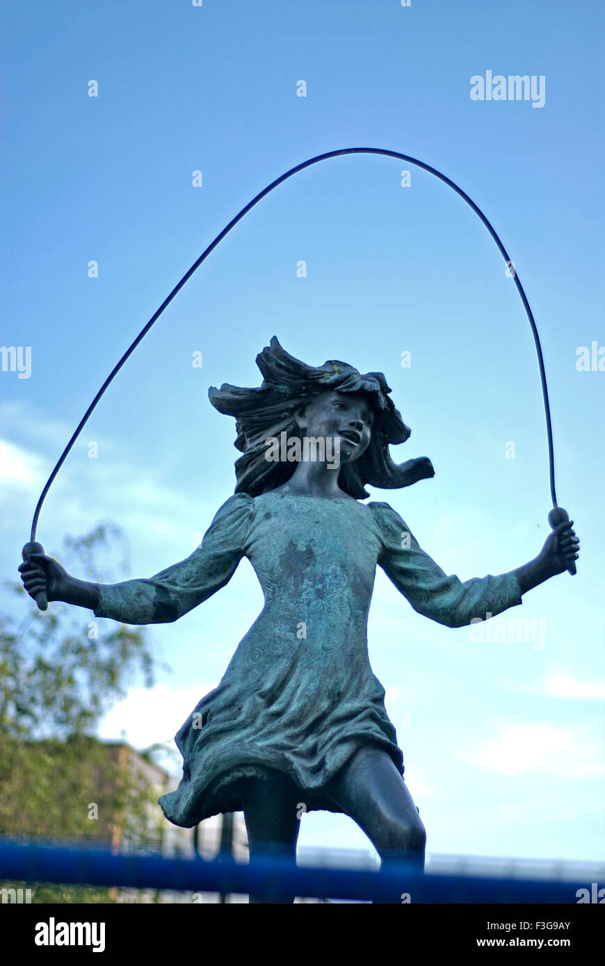 Girl Skipping Rope sculpture ; girl skipping rope ; Skipping Katie ; James Butler ; Harrow ; London ; England ; United Kingdom ; UK Stock Photo