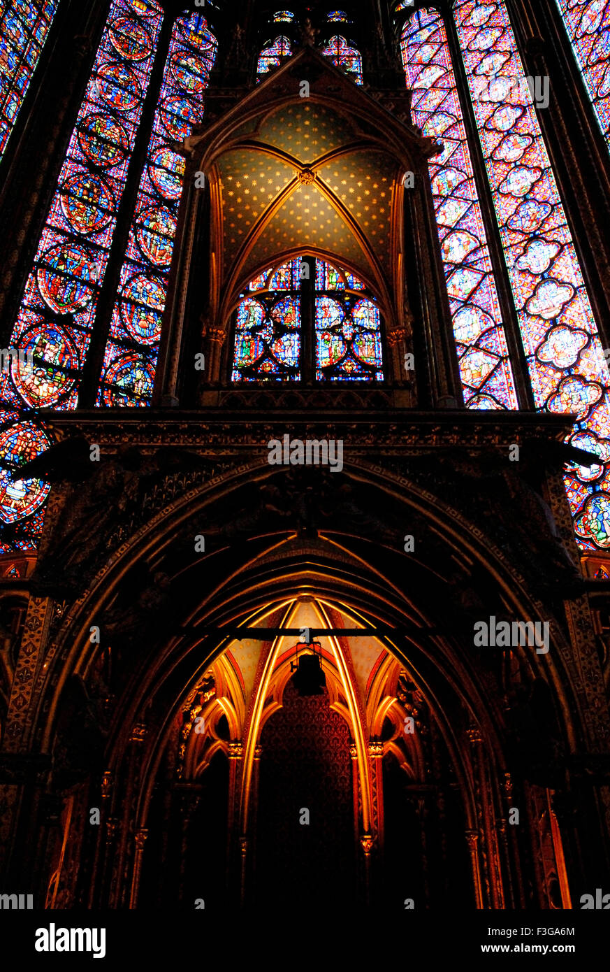 Stained glass ; colored glass ; coloured glass ; Sainte Chapelle ; Saint Chapelle ; Paris ;  France ; French ; Europe ; European Stock Photo