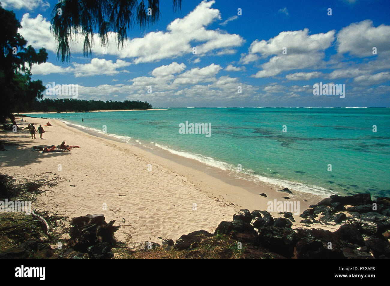 Flic En Flac beach, Fried Landt Flaak, free flat land, public white sandy  beach, district of Black River, Mauritius Stock Photo - Alamy