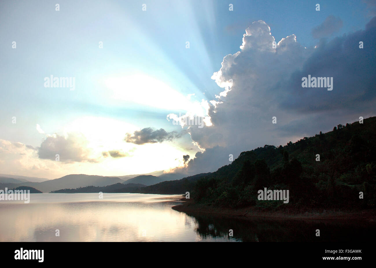 cloud with silver lining ; Umiam Lake ; Shillong ; Meghalaya ; India ; Asia Stock Photo