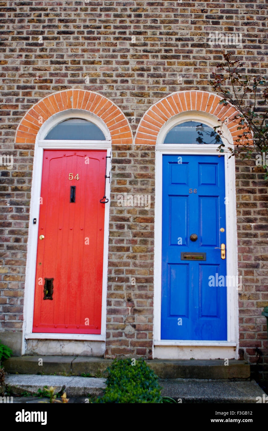Blue And Red Doors Of Houses In Building London U K United