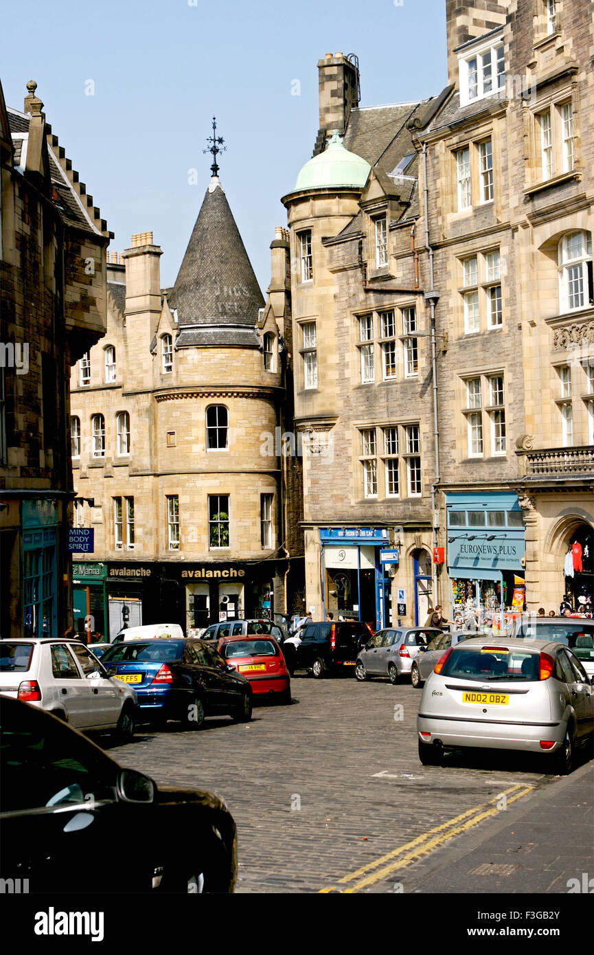 Cars parked In the street ; Scotland ; U.K. United Kingdom England