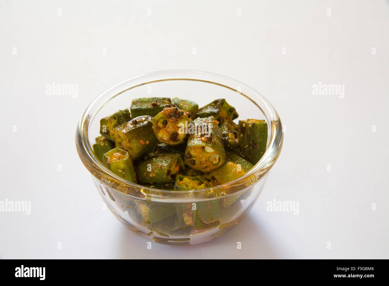 Indian cuisine vegetable bhindi masala lady's finger okra served in bowls ; India Stock Photo
