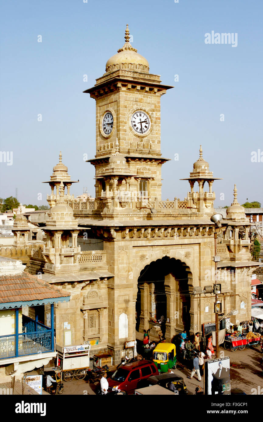 Traffic clock tower at Nehru gate built in 1935 by sir George Ambrose ; Saurashtra ; Gujarat ; India Stock Photo