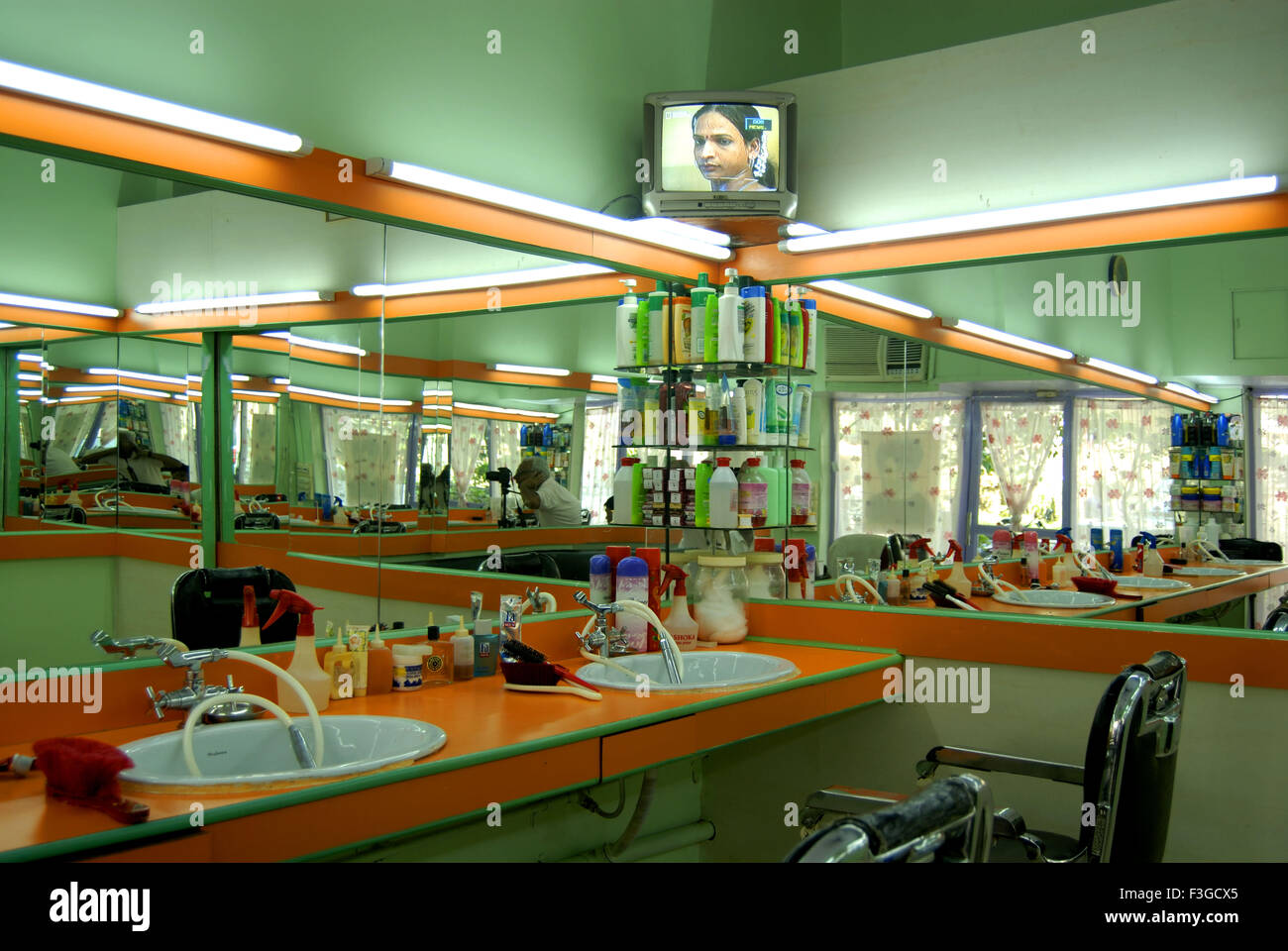 Hair cutting saloon interior Mumbai India Stock Photo
