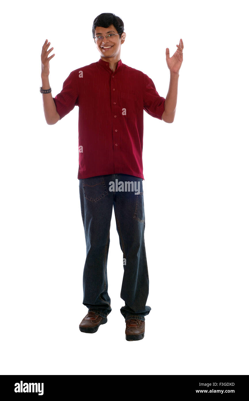 man standing, hands raised, MR#690 Stock Photo