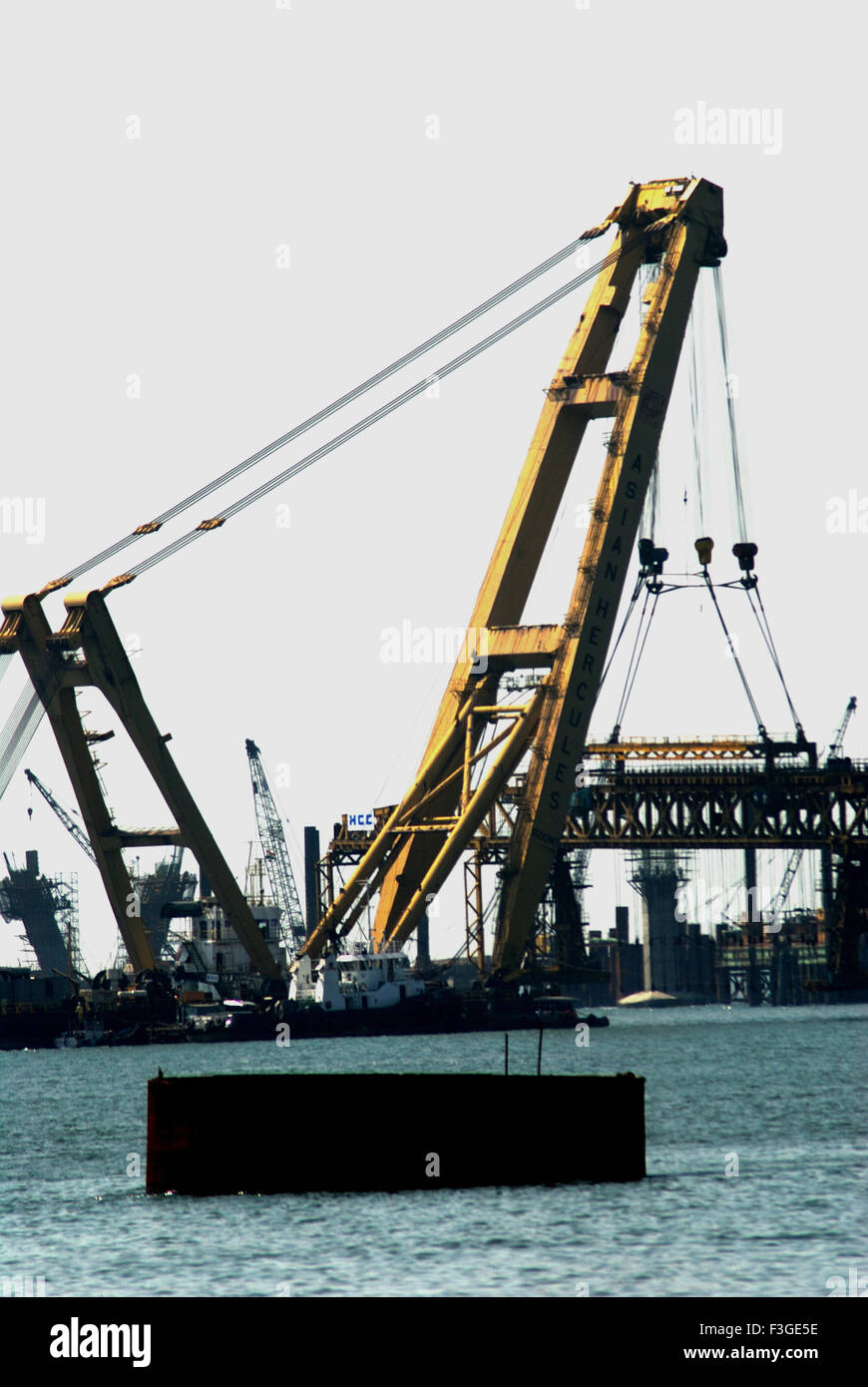 Asian Hercules 1600 Metric Tonnes Crane At Work On Bandra Sea Link ; Bombay Mumbai ; Maharashtra ; india Stock Photo
