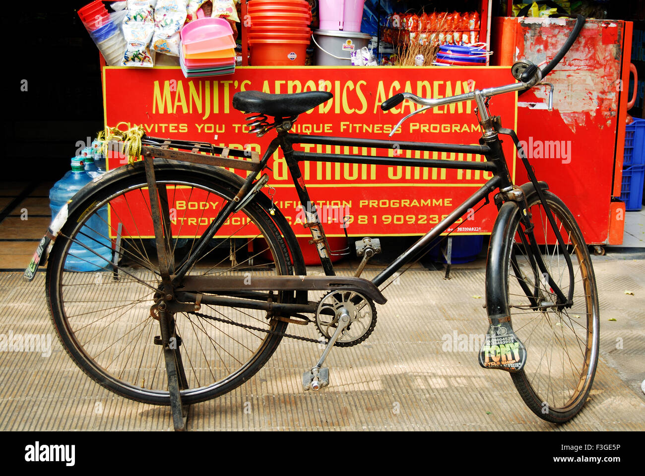 Bicycle standing Near The Stall Stock Photo