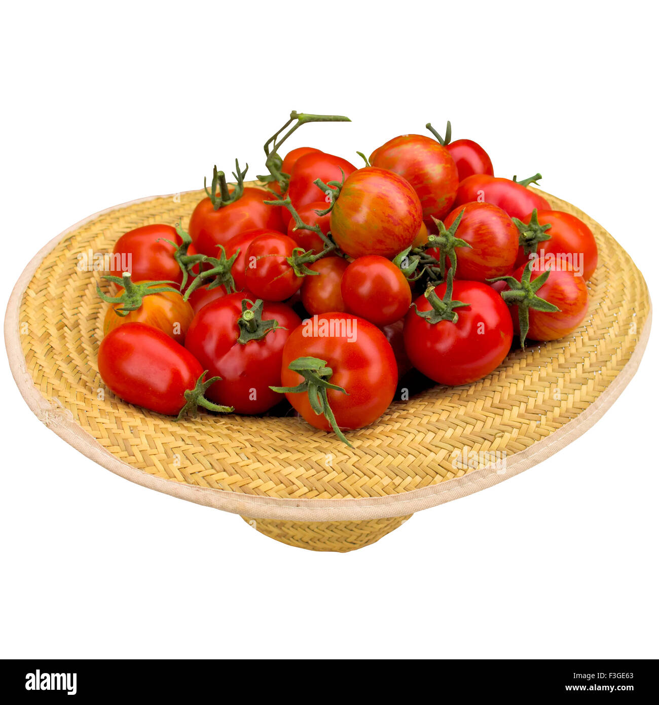 Tomatoes, hat, diet, dieting, food, freshness, fruit, glossy, group, half. Stock Photo