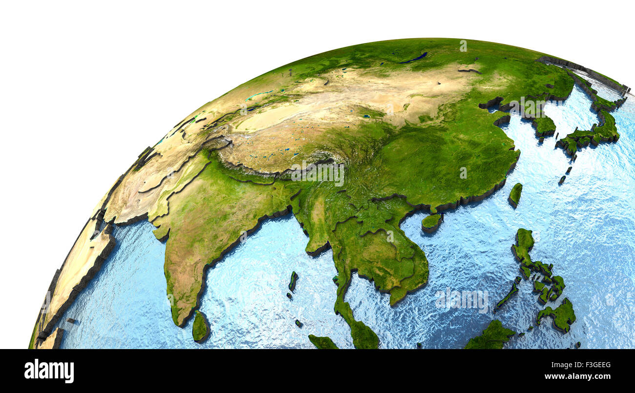 southeast Asia on highly detailed planet Earth with embossed continents ...