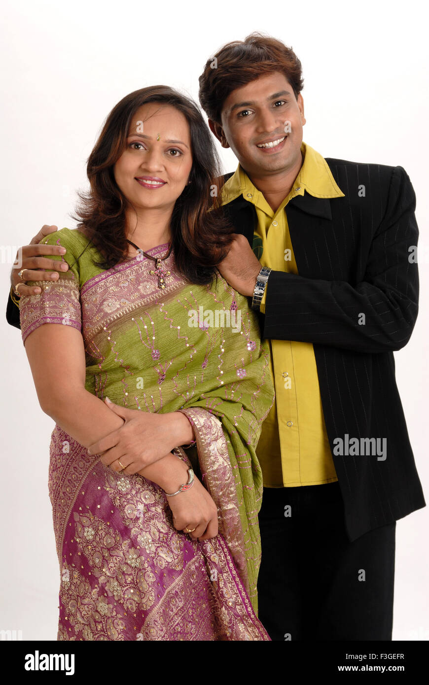 Indian couple husband and wife standing white background - MR#364 ...
