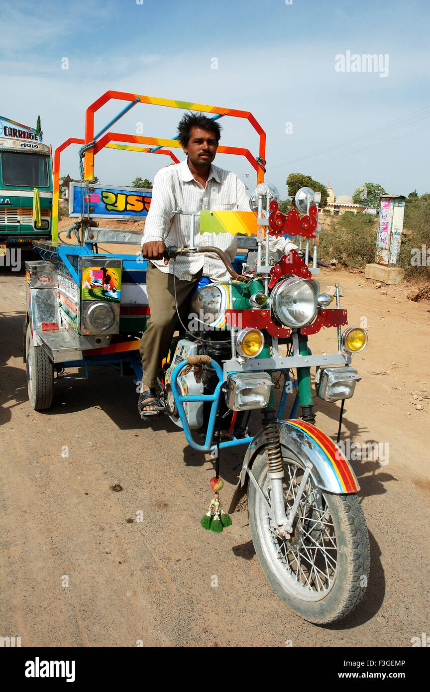 Road transport ; motorbike rickshaw ; Gujarat ; India Stock Photo