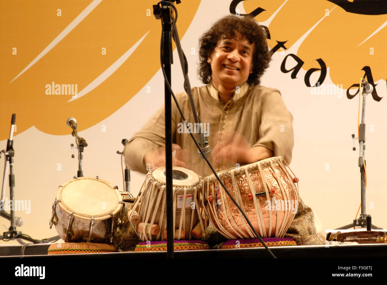 Ustaad Zakhir Hussain playing instrument Tabla ; Bombay Mumbai