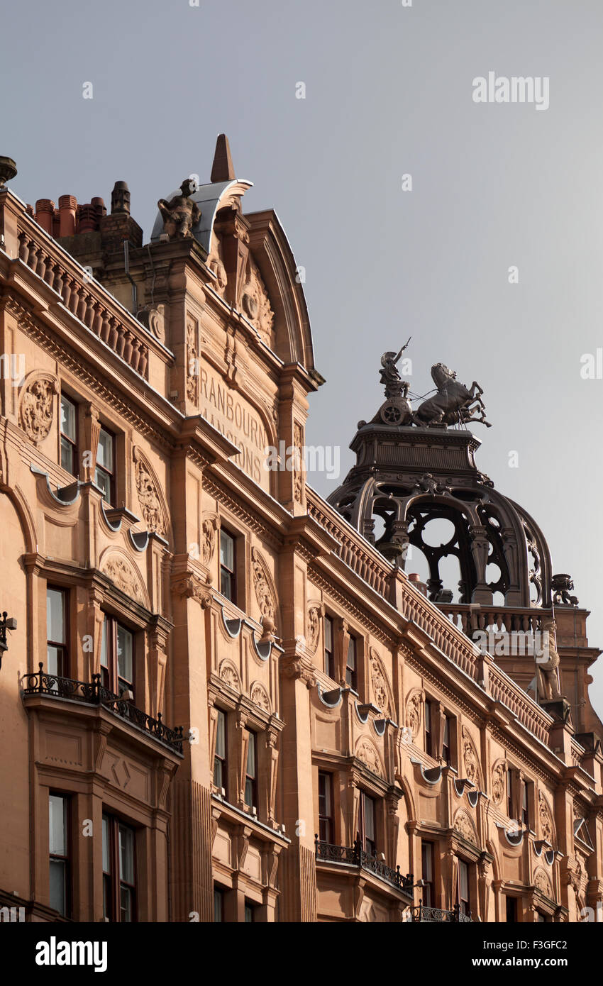 Cranbourn Mansions and Hippodrome with Roof-top sculpture on Leicester Square - London UK Stock Photo