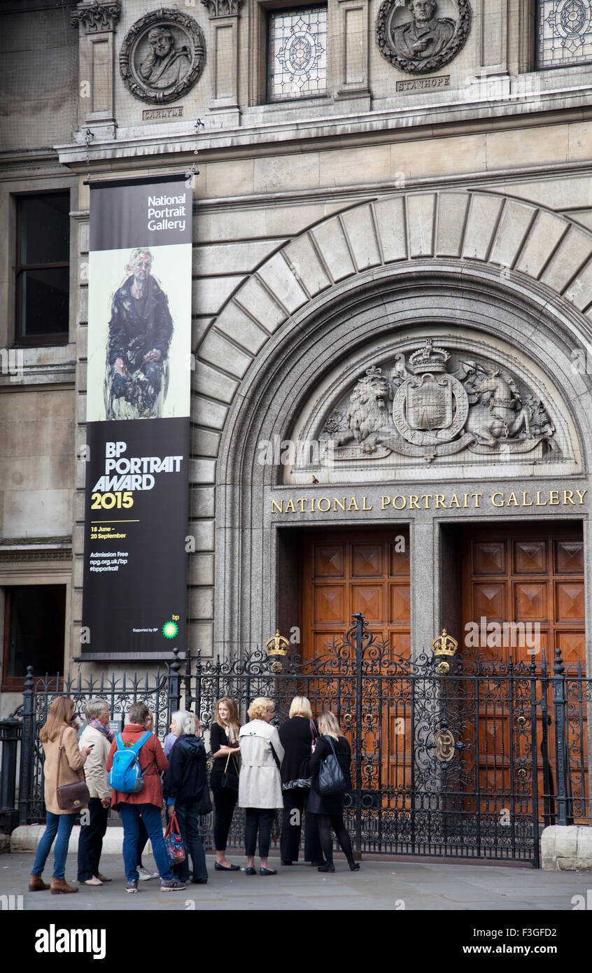 Visitors Wait for National Portrait Gallery to Open - London UK Stock Photo