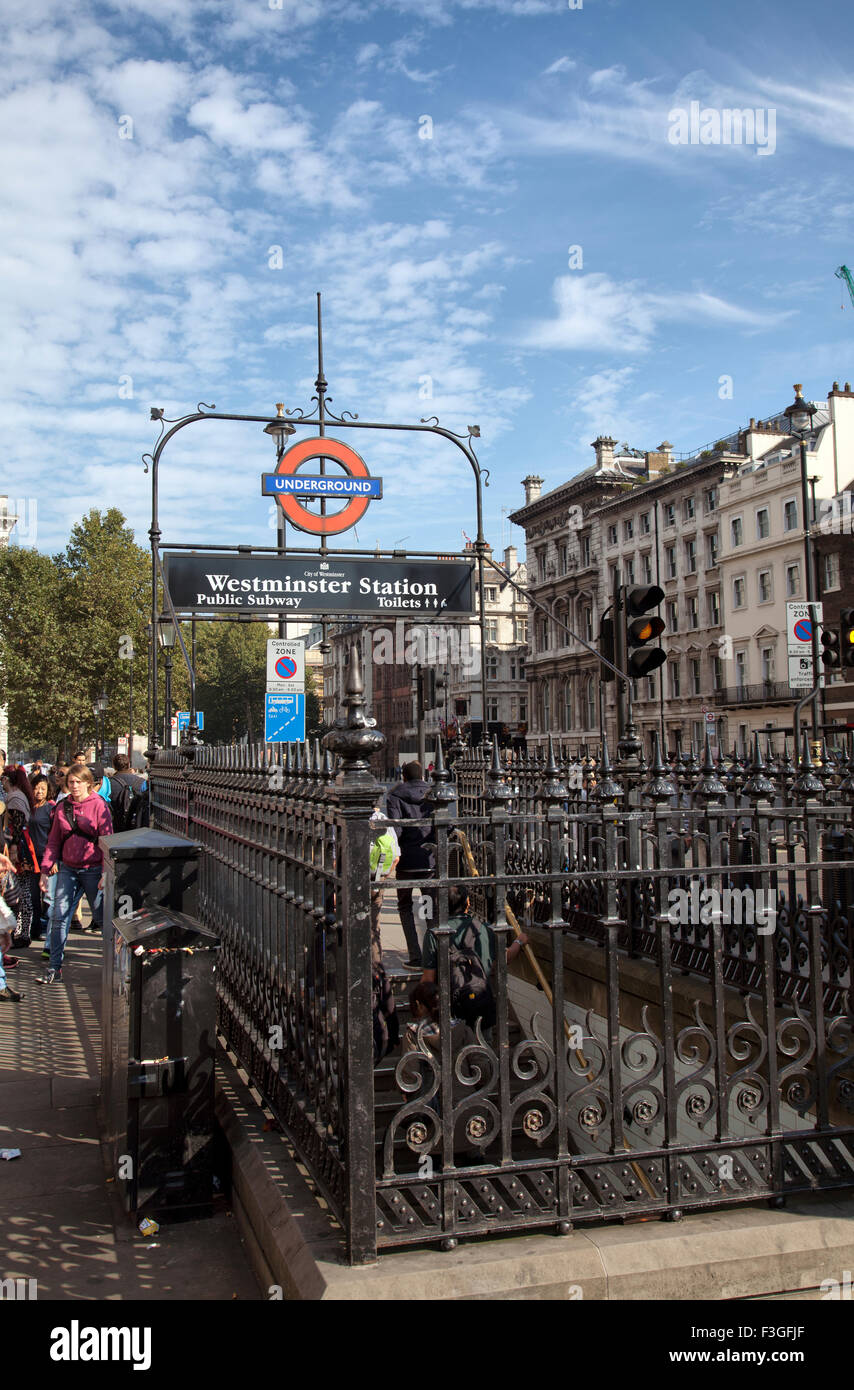 Westminster Tube Station on Whitehall in London UK Stock Photo Alamy