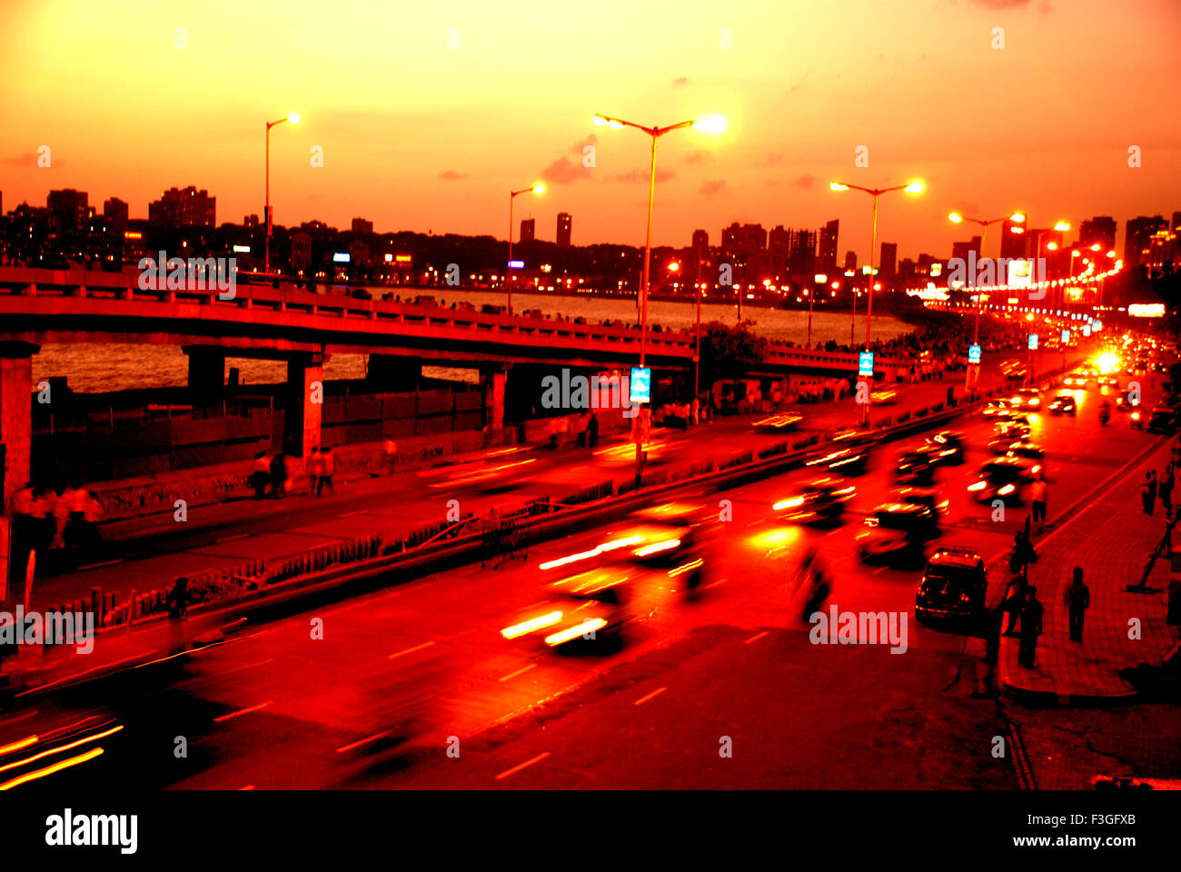 Marine drive at Night ; Mumbai Bombay ; Maharashtra ; India ; Asia