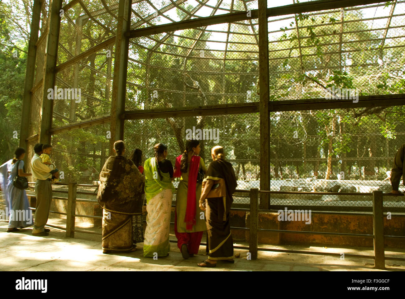 People seeing birds and animals at Zoo , Bombay , Mumbai , India Stock Photo