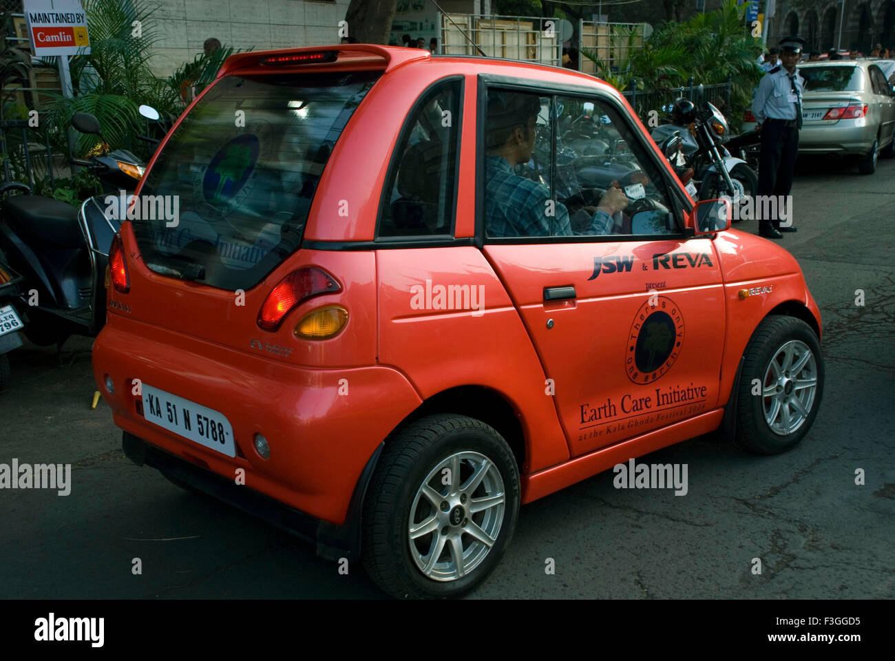 Mini Car Reva at Kalaghoda art festival ; Bombay now Mumbai ; Maharashtra ; India Stock Photo
