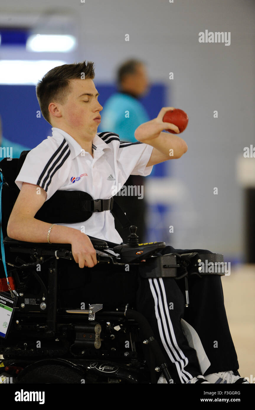 London, England, 12-05-05. Andrew MORGAN (GBR)  competes in the Boccia individual finals. Stock Photo