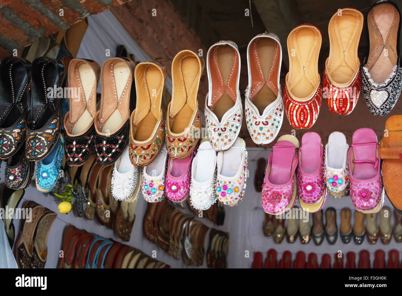 Shoes stall ; Dilli haat market ; Delhi ; India Stock Photo
