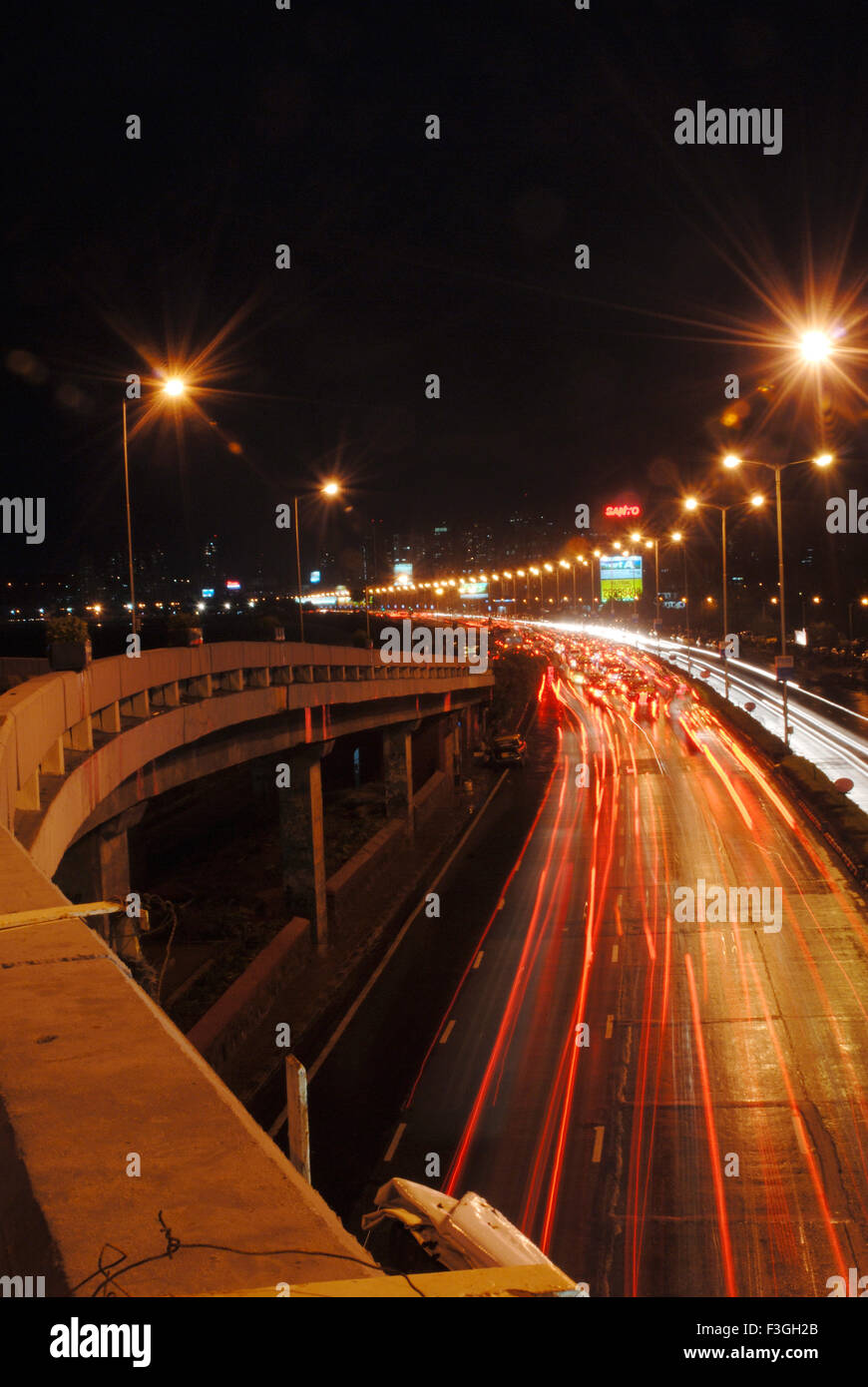 Light effect ; night view of marine drive ; Bombay Mumbai ; Maharashtra; India Stock Photo