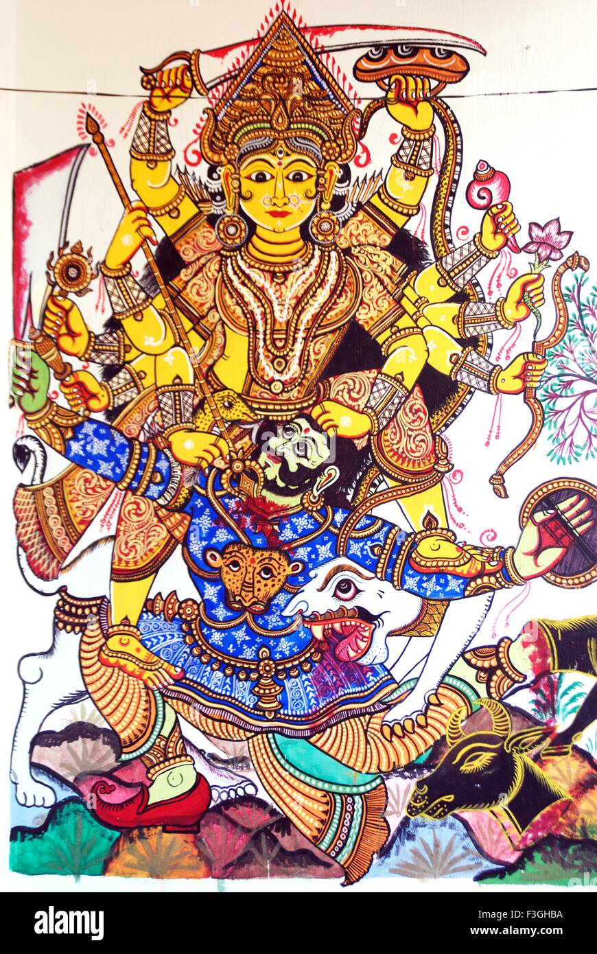 Black Gel Pen And Red Sketch Paper Maa Durga Painting, Size: Foresqure