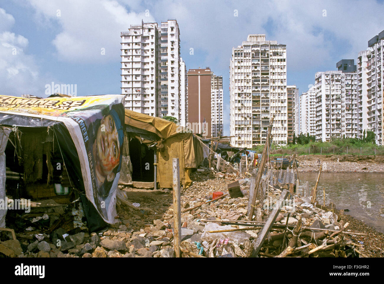 High rise buildings and slums ; Mumbai Bombay ; Maharashtra ; India ...