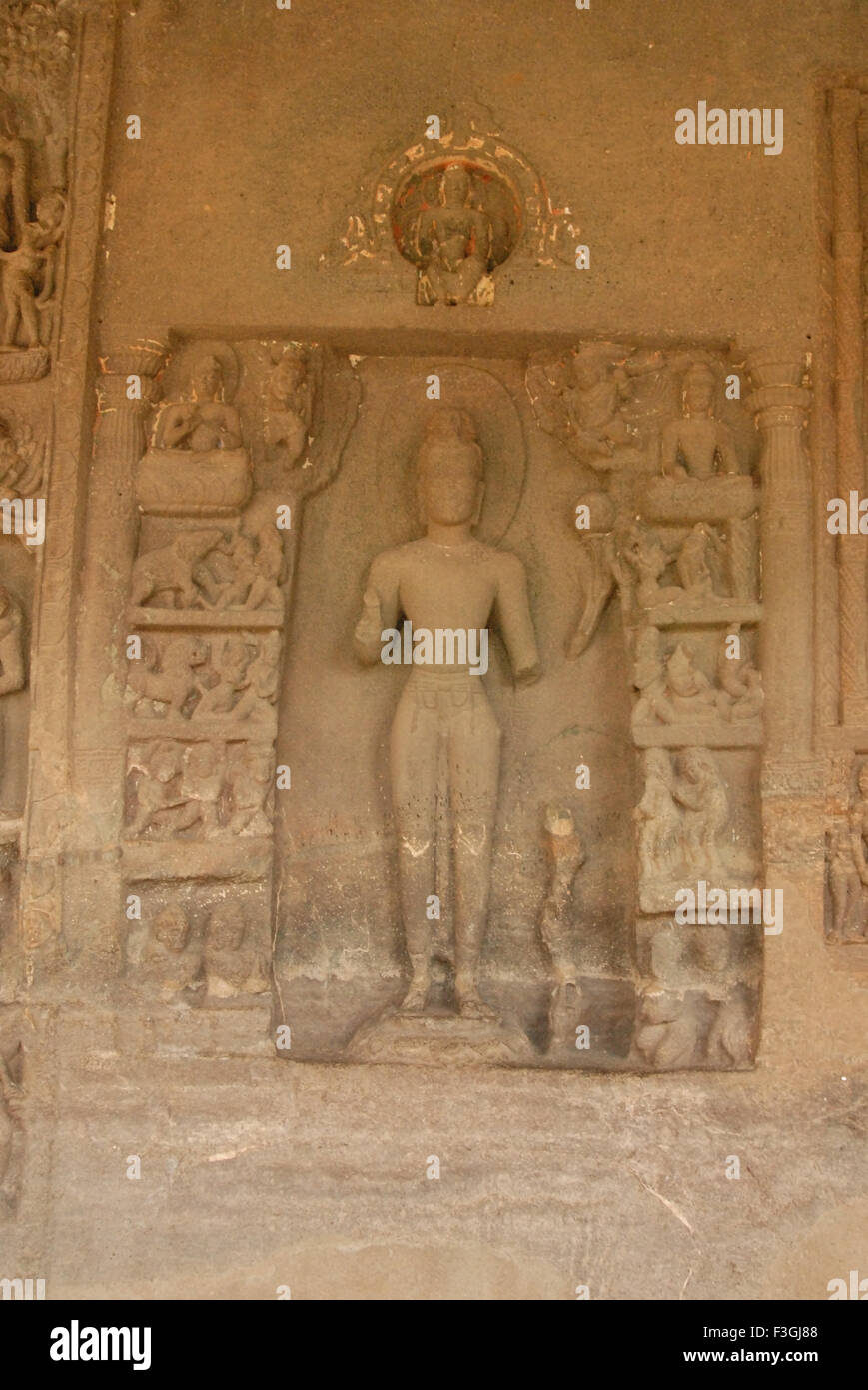 Ruined statue of Buddha in cave 4 ; Ajanta ; Aurangabad ; Maharashtra ; India Stock Photo