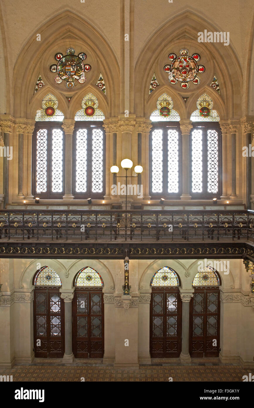 Stained glass and arches of interior of Mumbai University convocation