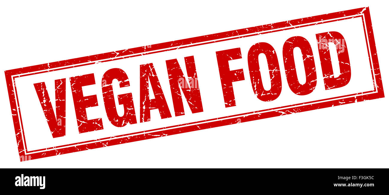 vegan food red square grunge stamp on white Stock Photo - Alamy