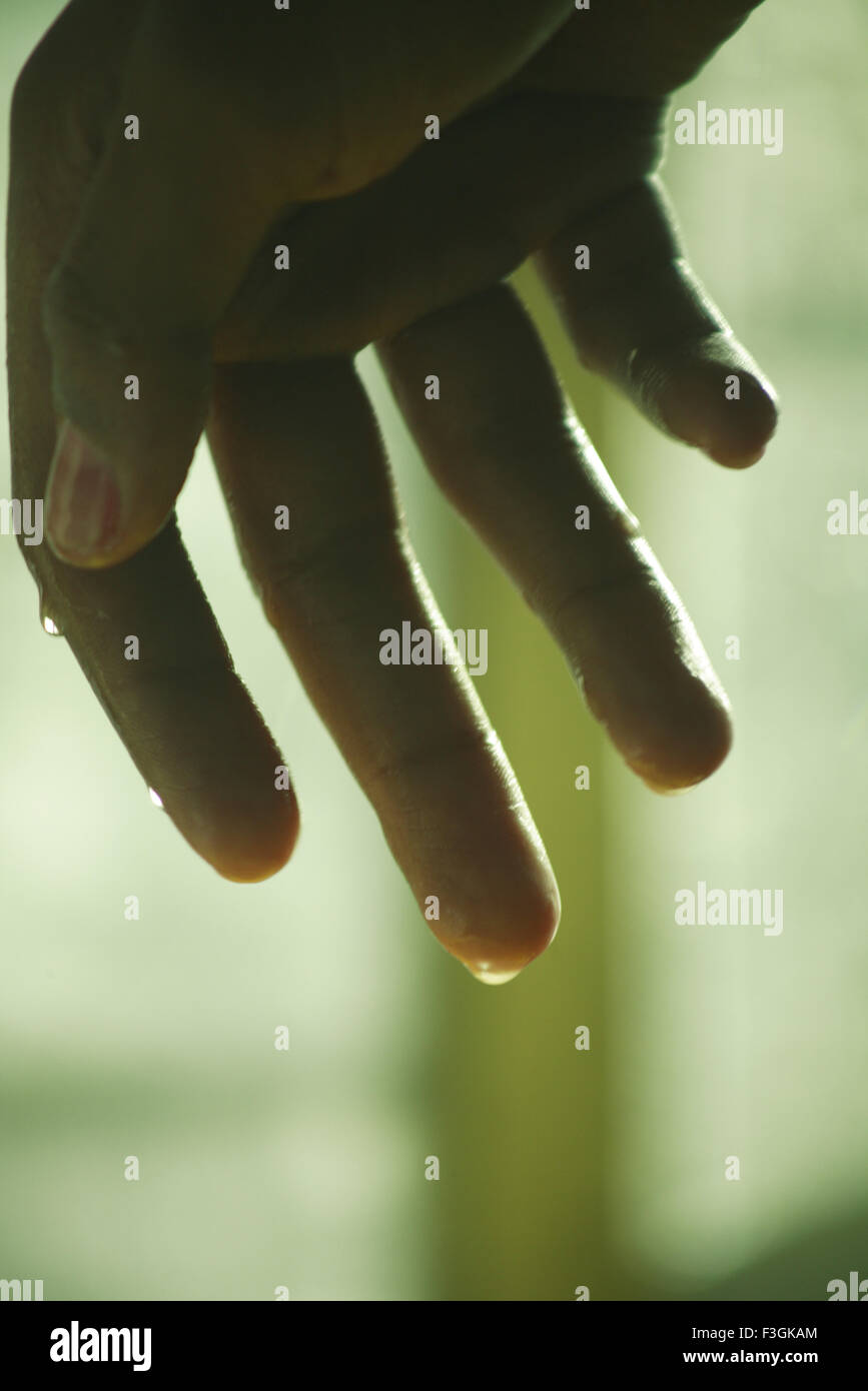 Water dripping from wet fingers Stock Photo Alamy